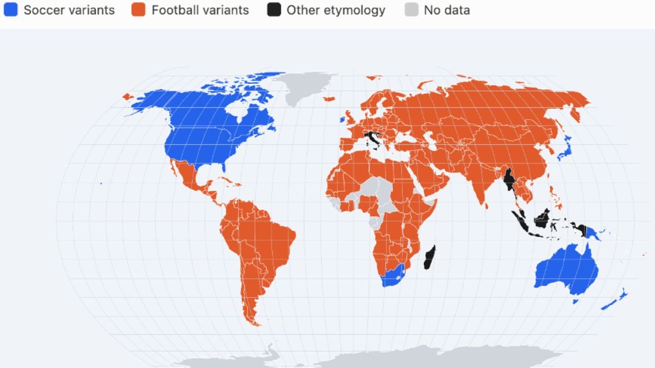 World Map of the words Soccer and Football
